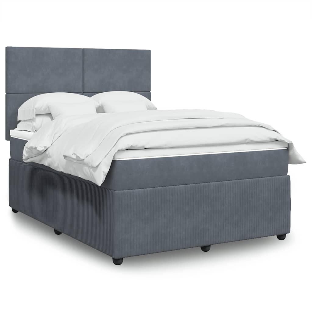 Boxspring met matras fluweel donkergrijs 140x200 cm – afbeelding 1