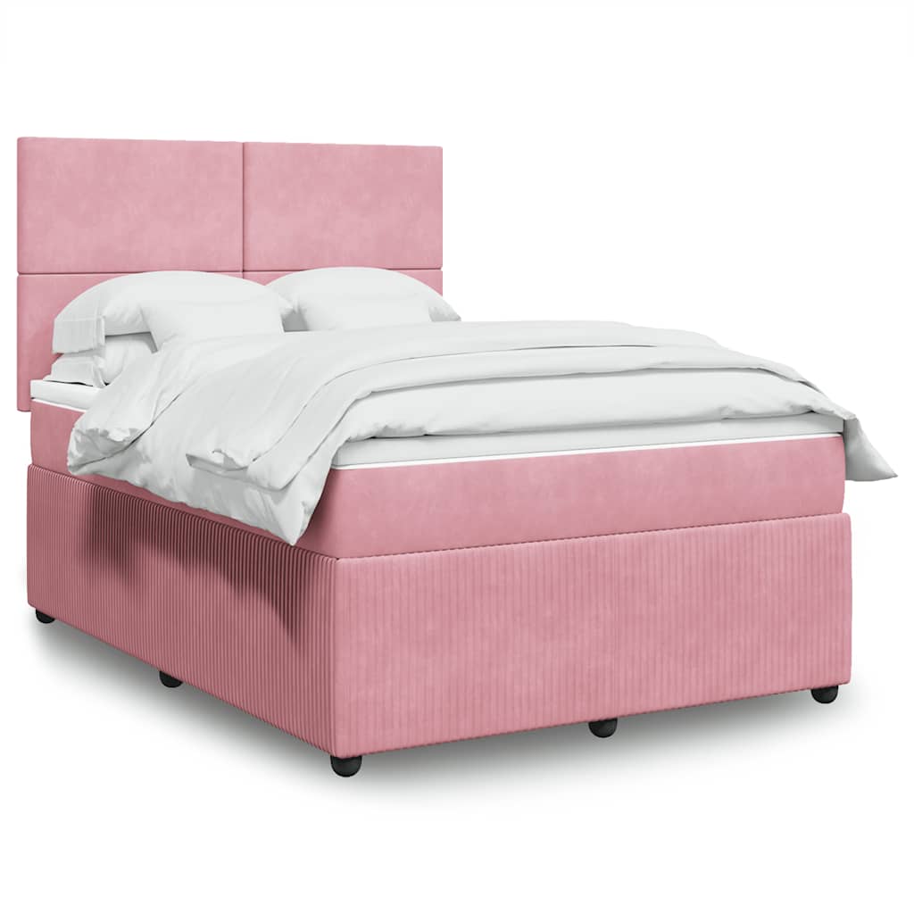 Boxspring met matras fluweel roze 140x200 cm – afbeelding 1