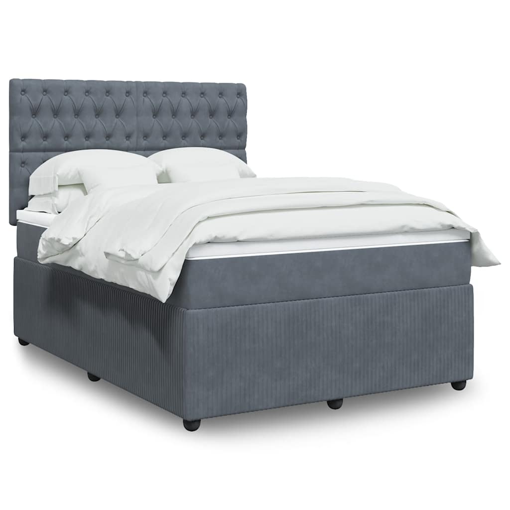 Boxspring met matras fluweel donkergrijs 140x200 cm – afbeelding 1