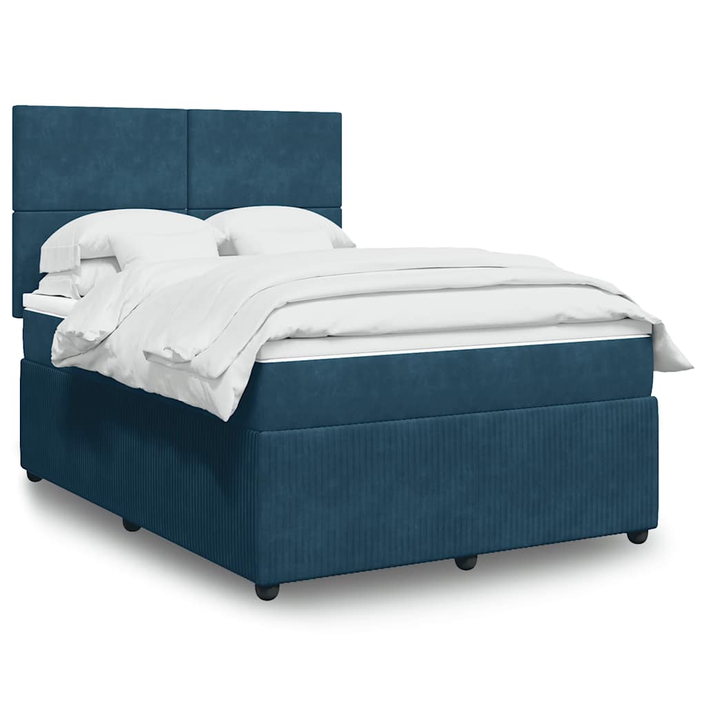 Boxspring met matras fluweel donkerblauw 160x200 cm – afbeelding 1
