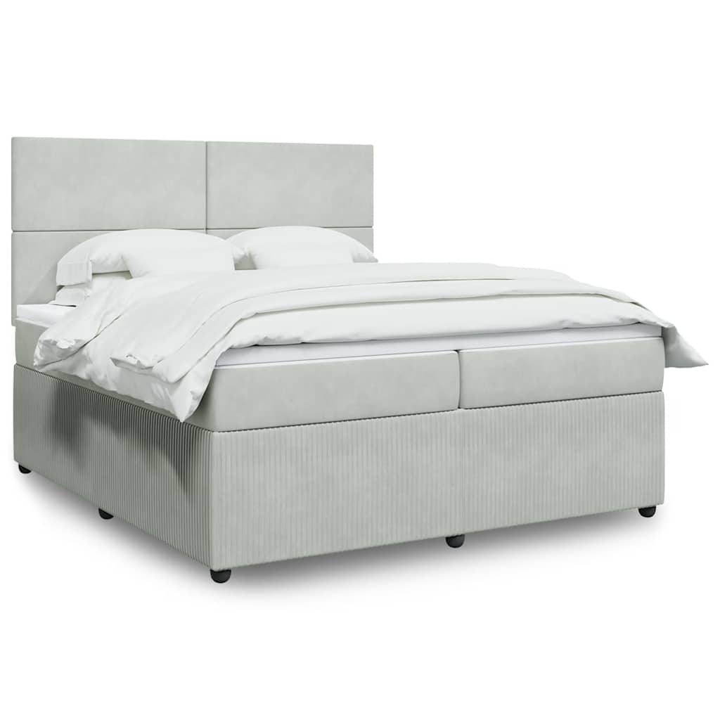 Boxspring met matras fluweel lichtgrijs 200x200 cm – afbeelding 1