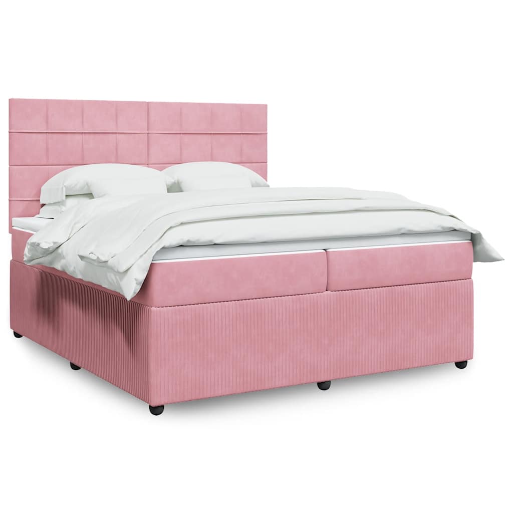 Boxspring met matras fluweel roze 200x200 cm – afbeelding 1
