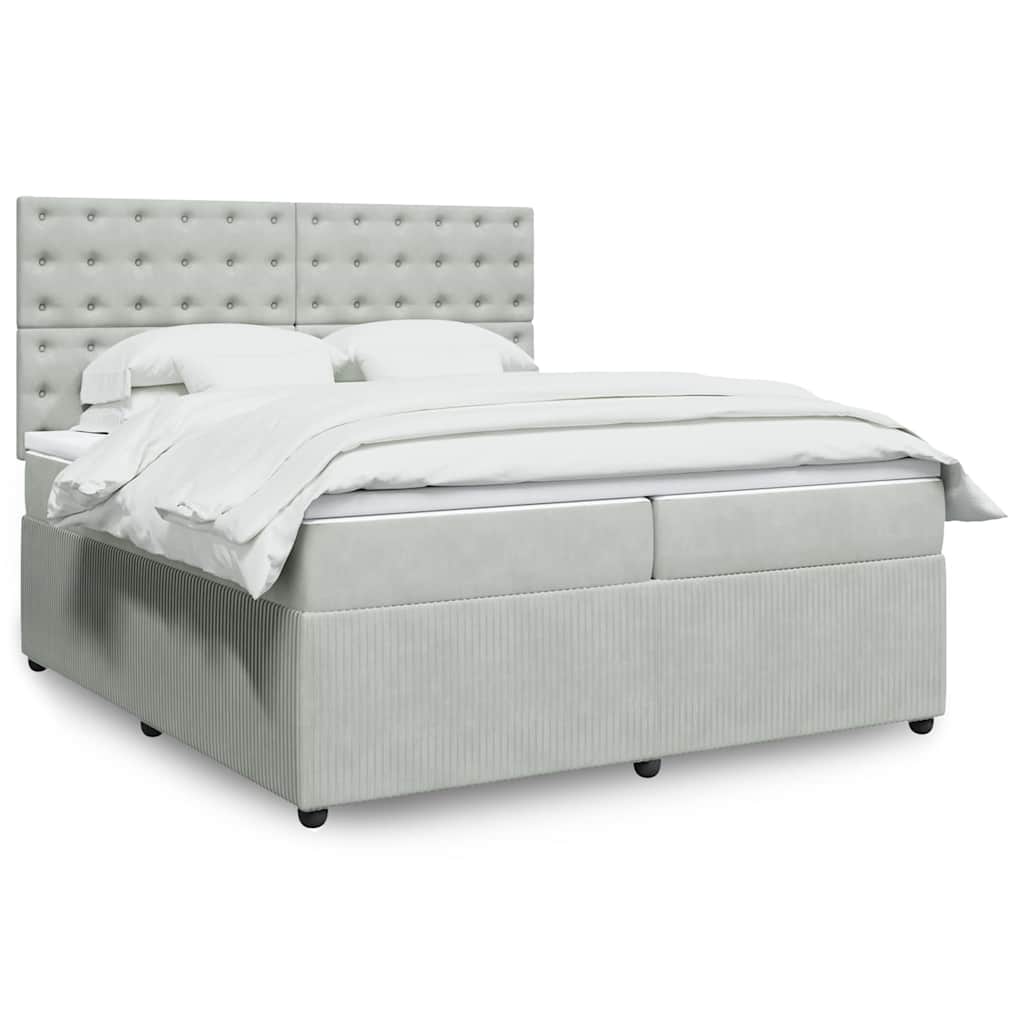 Boxspring met matras fluweel lichtgrijs 200x200 cm – afbeelding 1