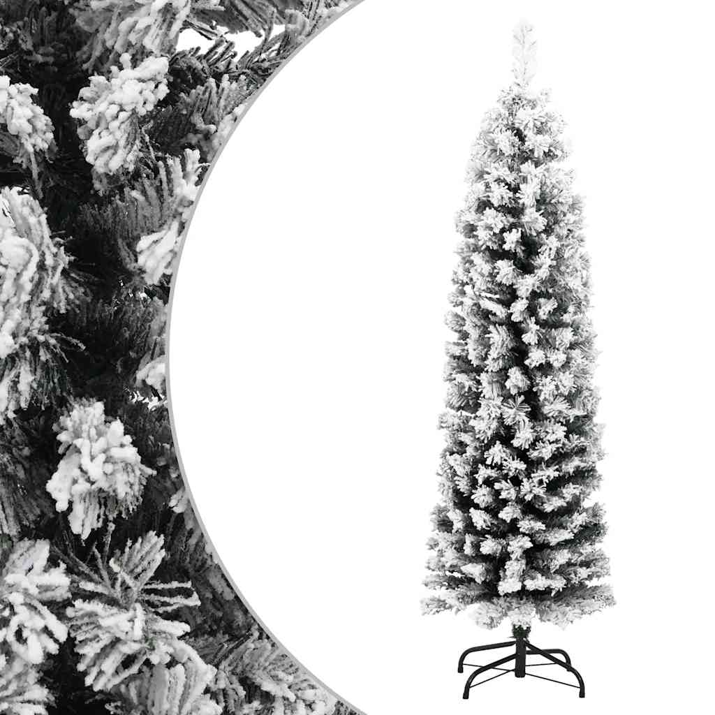 Kunstkerstboom met sneeuw smal 120 cm PVC groen – afbeelding 1