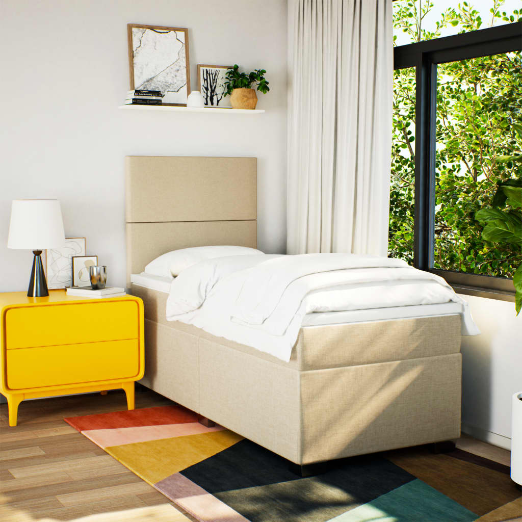 Boxspring met matras stof crèmekleurig 80x200 cm – afbeelding 4
