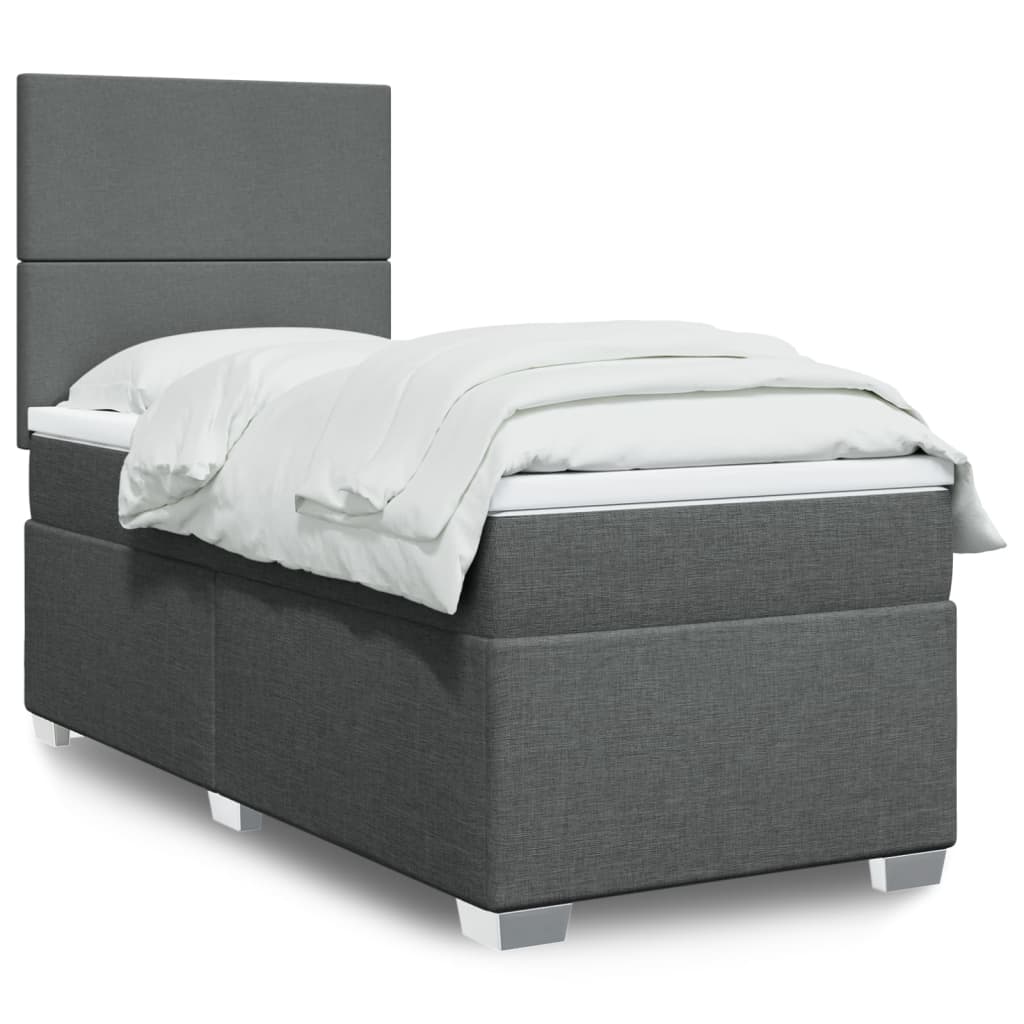 Boxspring met matras stof donkergrijs 90x190 cm – afbeelding 1