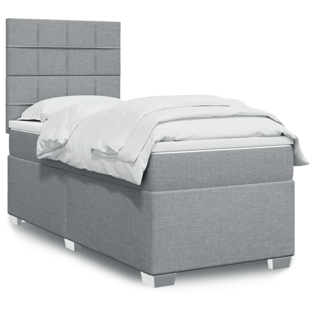 Boxspring met matras stof lichtgrijs 90x190 cm – afbeelding 1