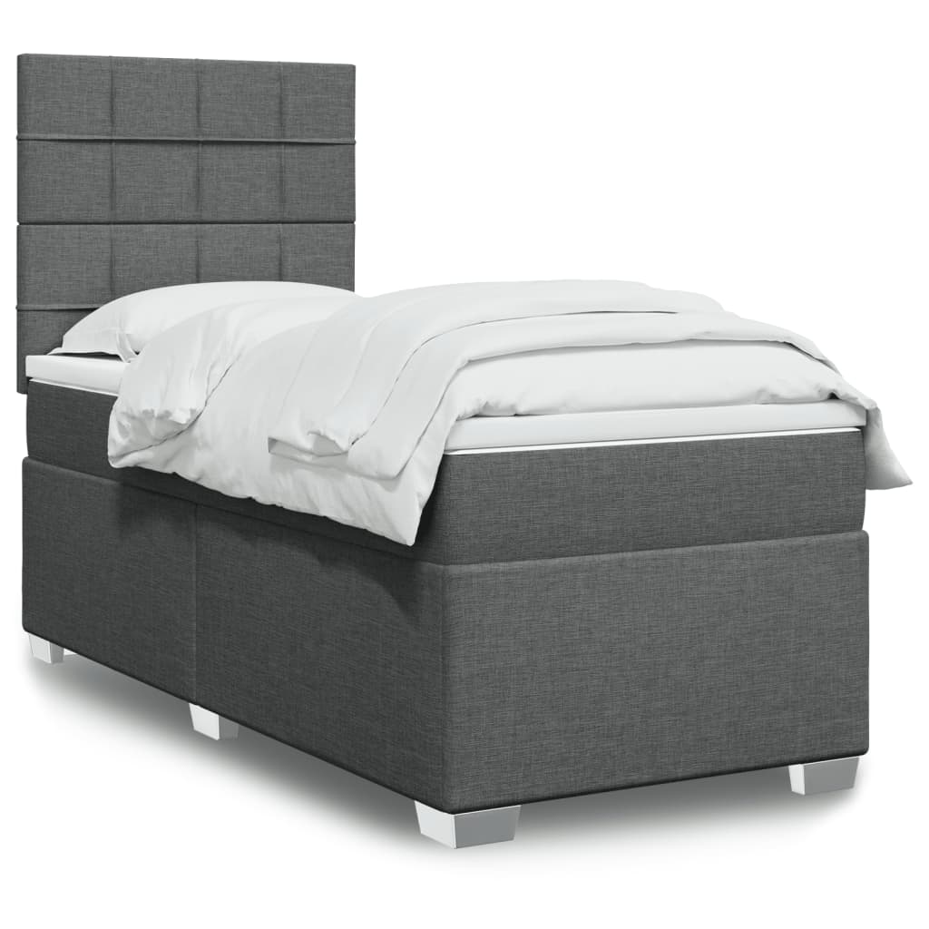 Boxspring met matras stof donkergrijs 90x190 cm – afbeelding 1