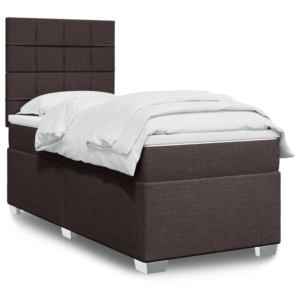 Boxspring met matras stof donkerbruin 90x190 cm – afbeelding 1