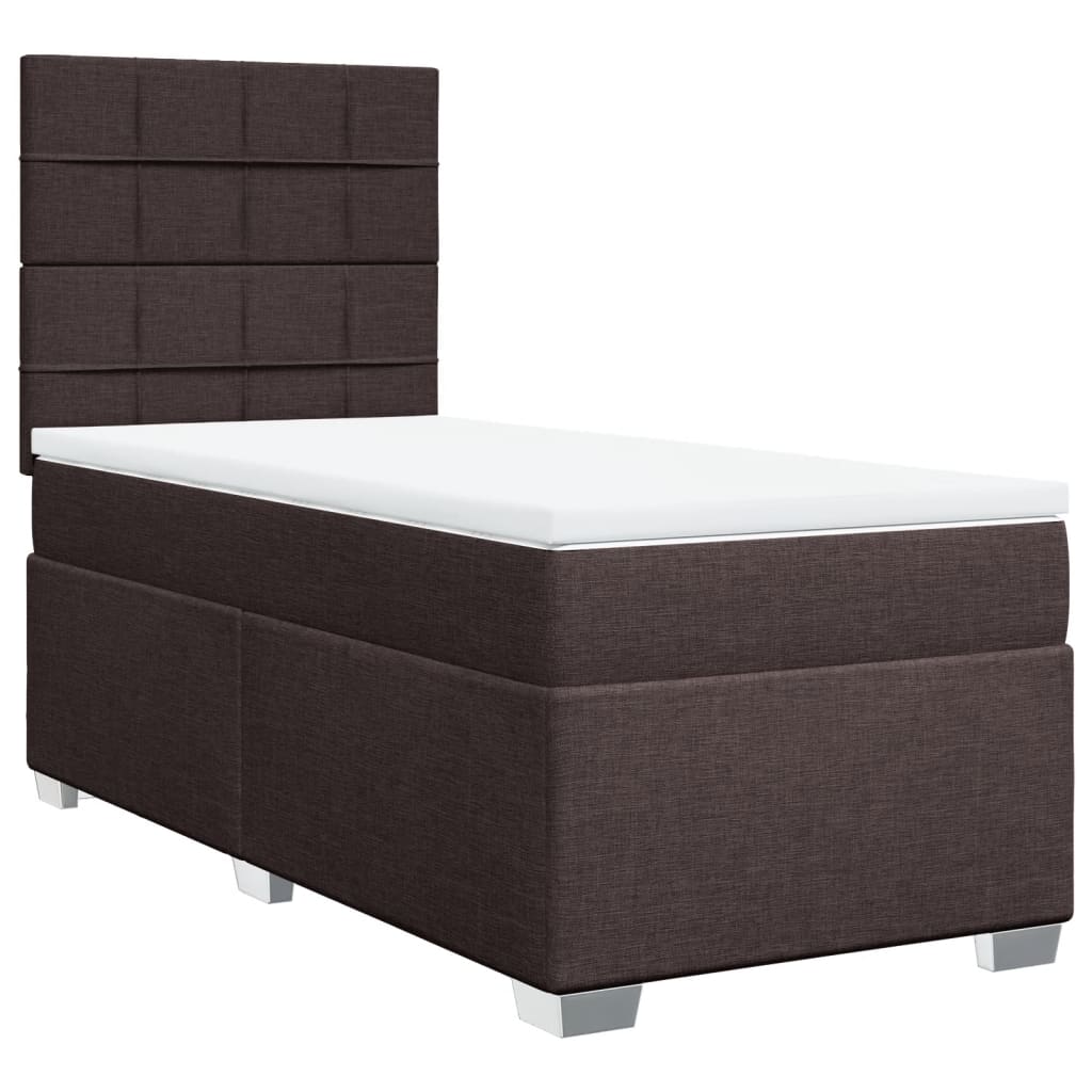 Boxspring met matras stof donkerbruin 90x190 cm – afbeelding 3