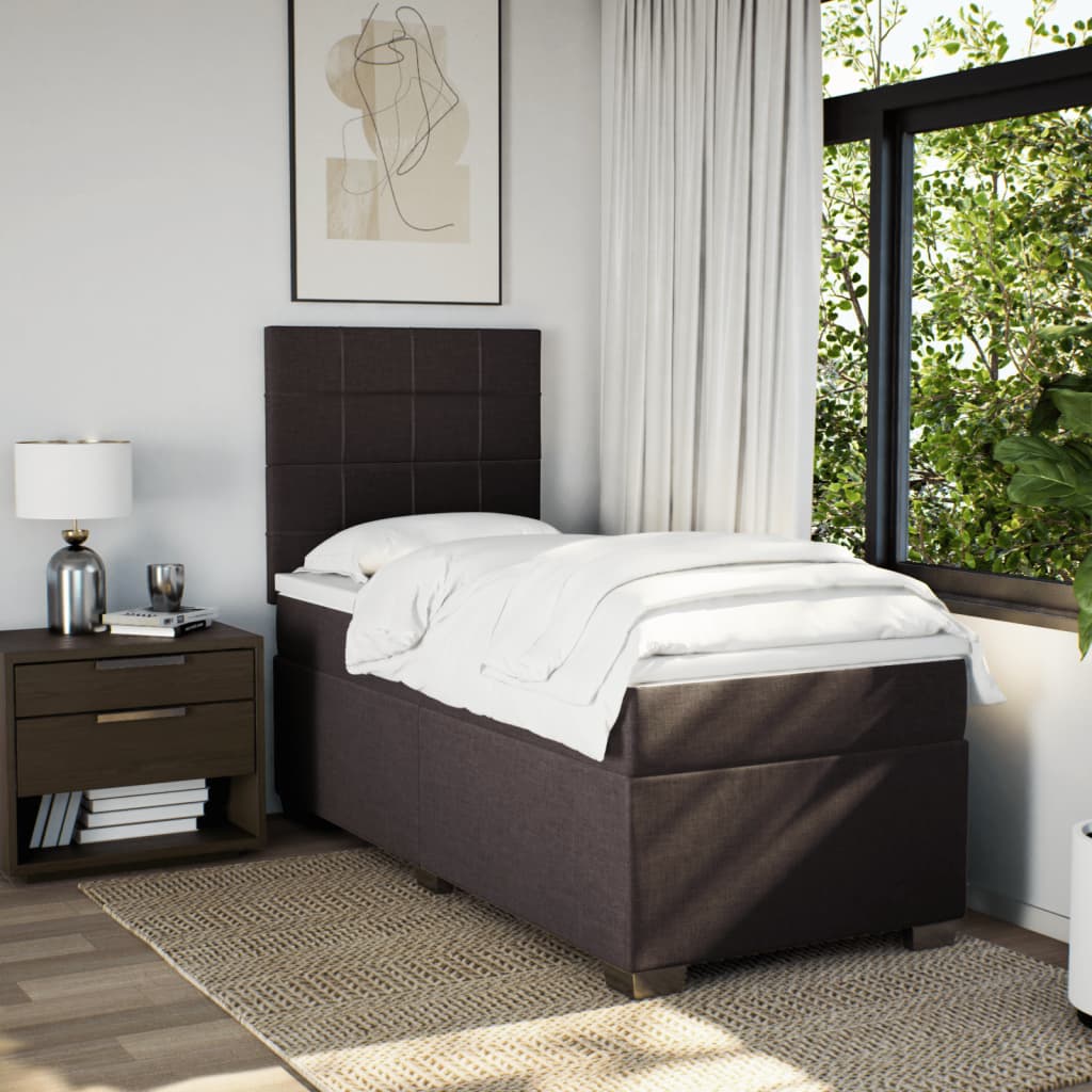 Boxspring met matras stof donkerbruin 90x190 cm – afbeelding 4