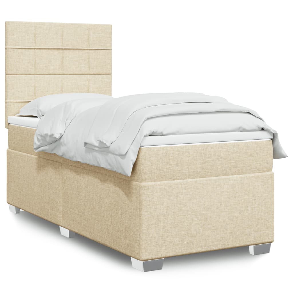 Boxspring met matras stof crèmekleurig 90x190 cm – afbeelding 1