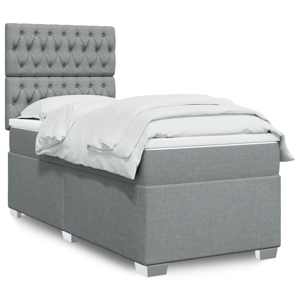 Boxspring met matras stof lichtgrijs 90x190 cm – afbeelding 1