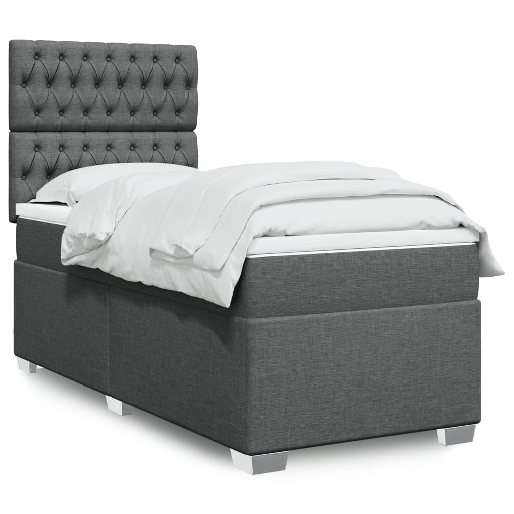 Boxspring met matras stof donkergrijs 90x190 cm – afbeelding 1