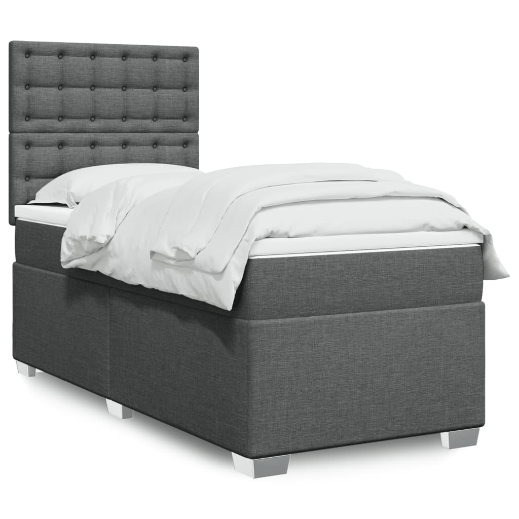 Boxspring met matras stof donkergrijs 90x190 cm – afbeelding 1