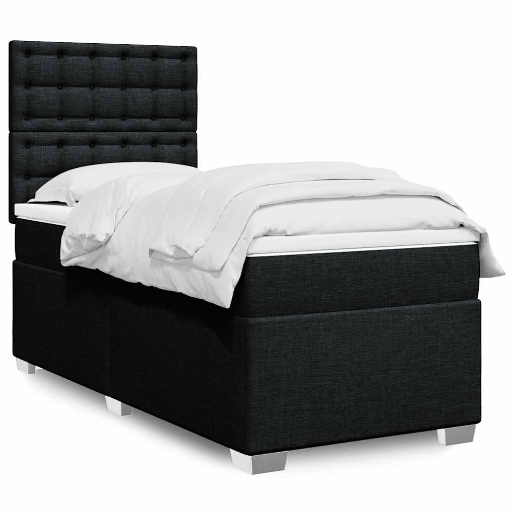 Boxspring met matras stof zwart 90x190 cm – afbeelding 1