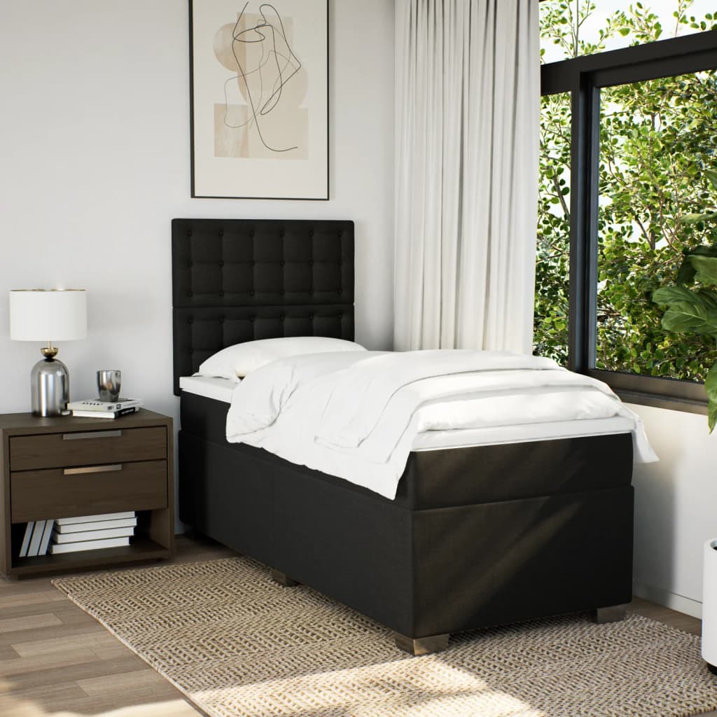 Boxspring met matras stof zwart 90x190 cm – afbeelding 4