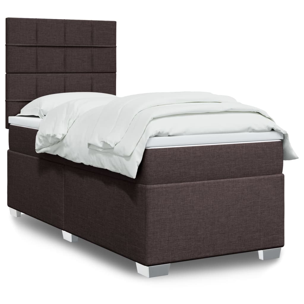 Boxspring met matras stof donkerbruin 90x200 cm – afbeelding 1