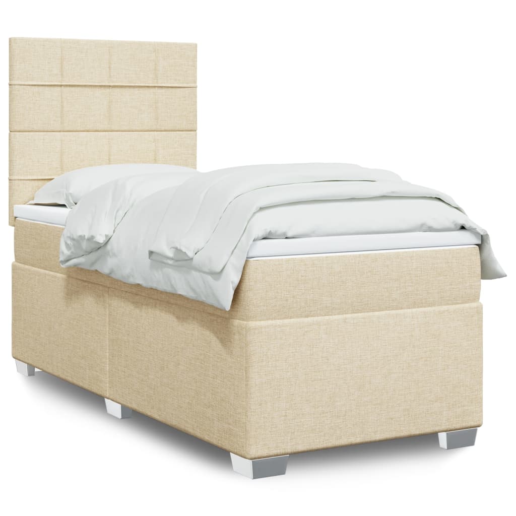 Boxspring met matras stof crèmekleurig 90x200 cm – afbeelding 1