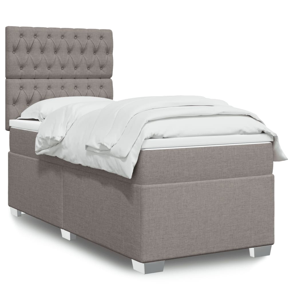 Boxspring met matras stof taupe 90x200 cm – afbeelding 1