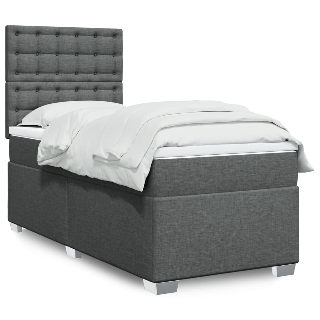 Boxspring met matras stof donkergrijs 90x200 cm – afbeelding 1