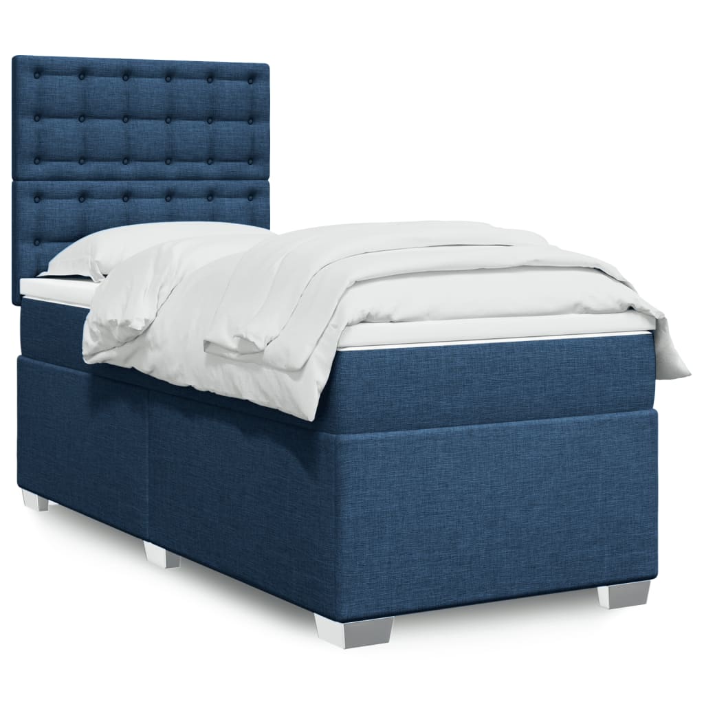 Boxspring met matras stof blauw 90x200 cm – afbeelding 1