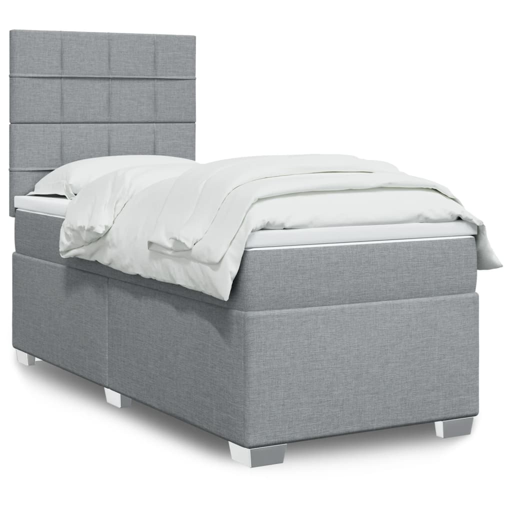 Boxspring met matras stof lichtgrijs 100x200 cm – afbeelding 1
