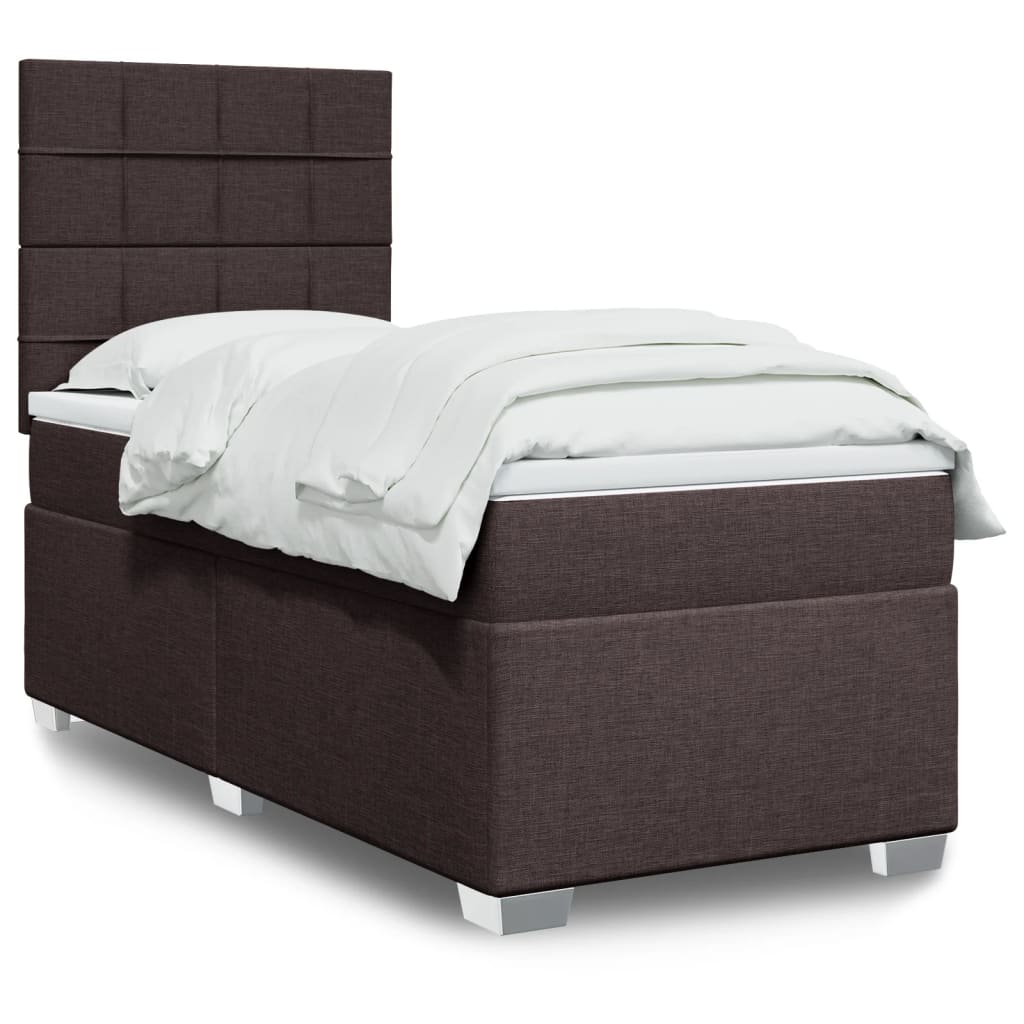 Boxspring met matras stof donkerbruin 100x200 cm – afbeelding 1