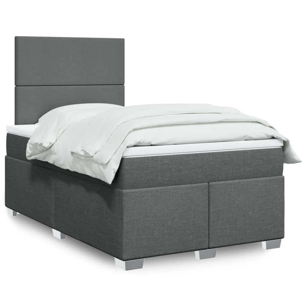 Boxspring met matras stof donkergrijs 120x200 cm – afbeelding 1