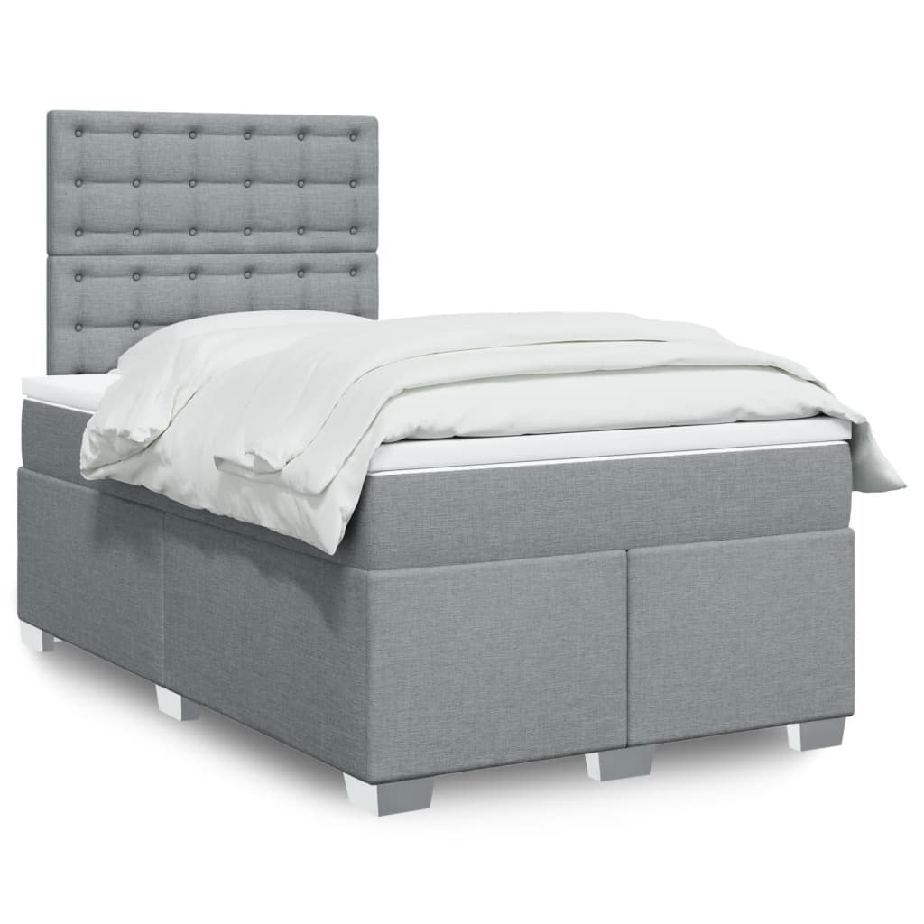 Boxspring met matras stof lichtgrijs 120x200 cm – afbeelding 1