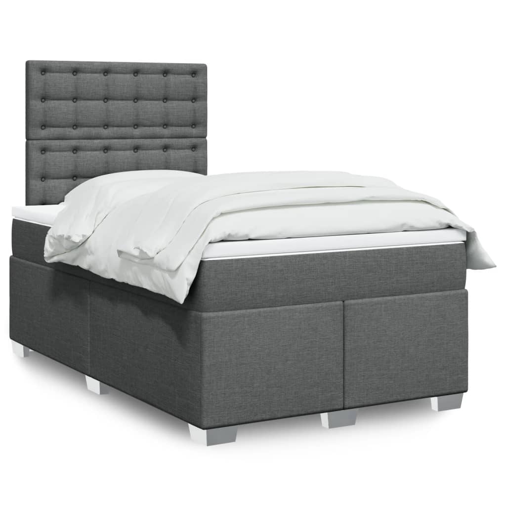 Boxspring met matras stof donkergrijs 120x200 cm – afbeelding 1