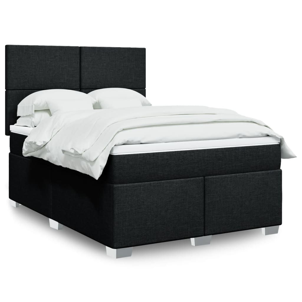 Boxspring met matras stof zwart 140x190 cm – afbeelding 1