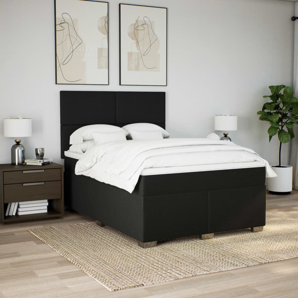 Boxspring met matras stof zwart 140x190 cm – afbeelding 4