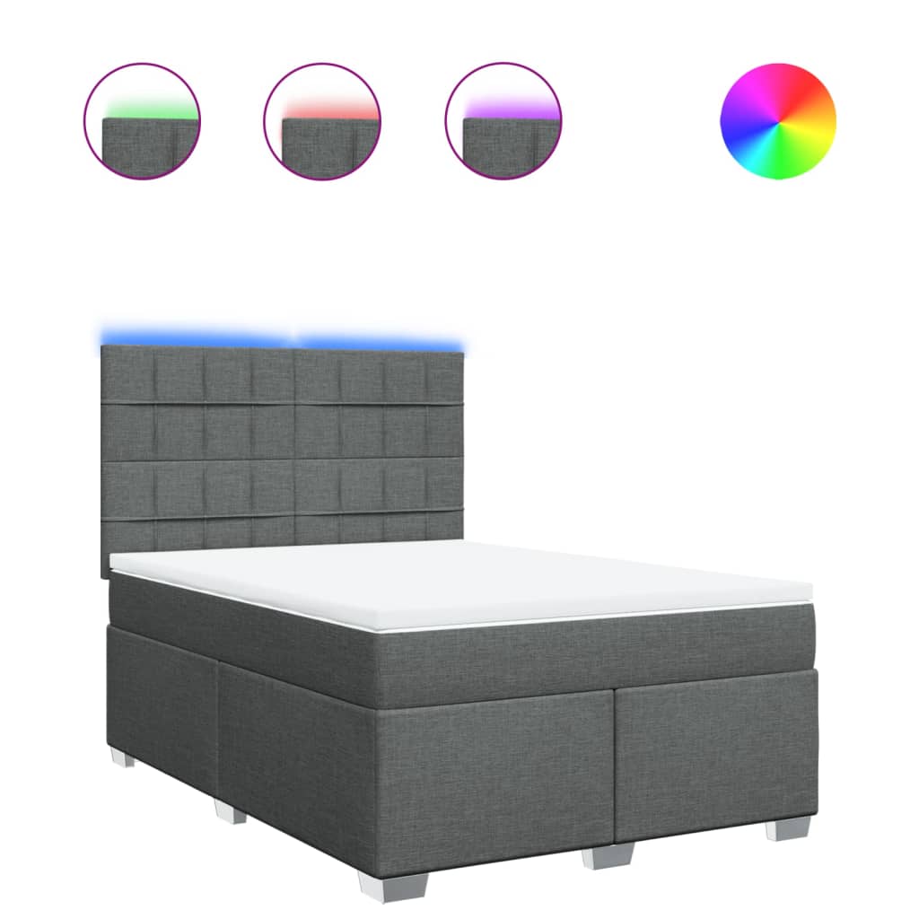Boxspring met matras stof donkergrijs 140x190 cm – afbeelding 2