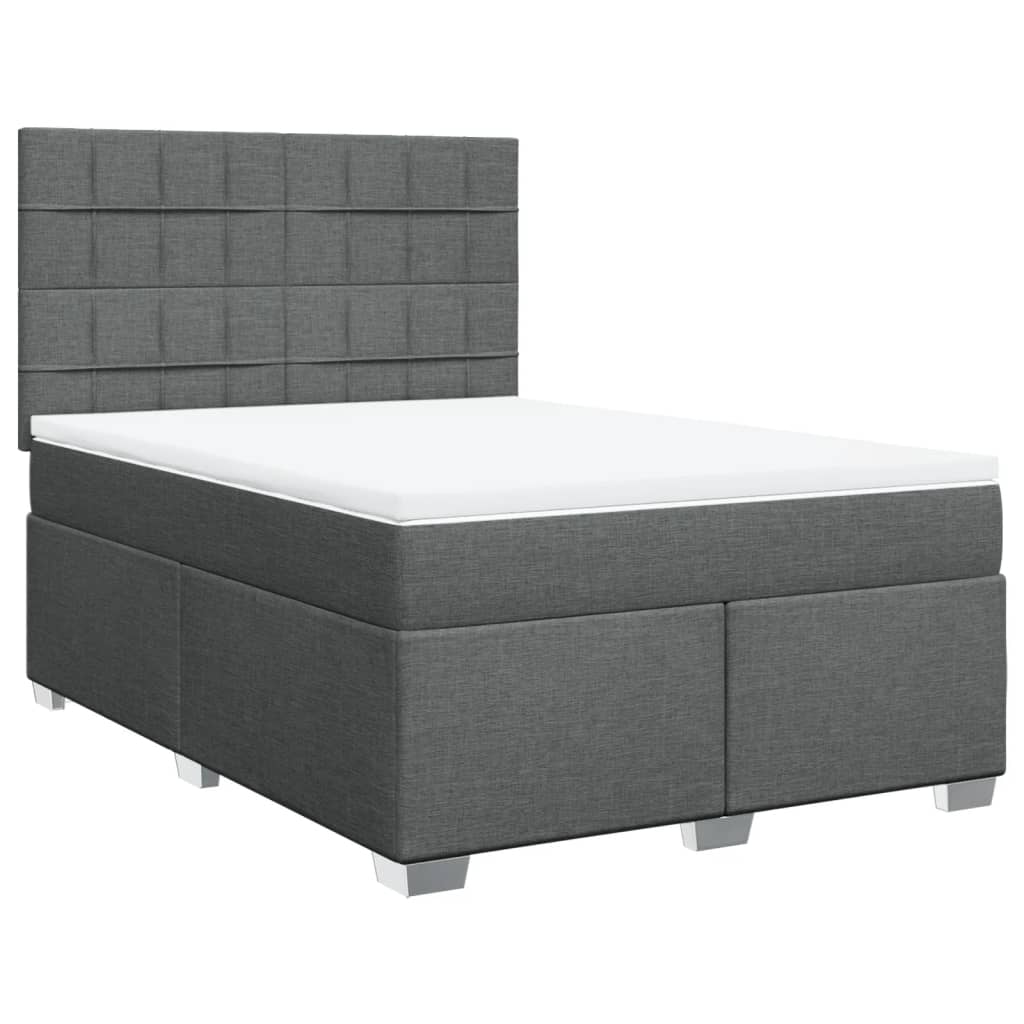 Boxspring met matras stof donkergrijs 140x190 cm – afbeelding 3