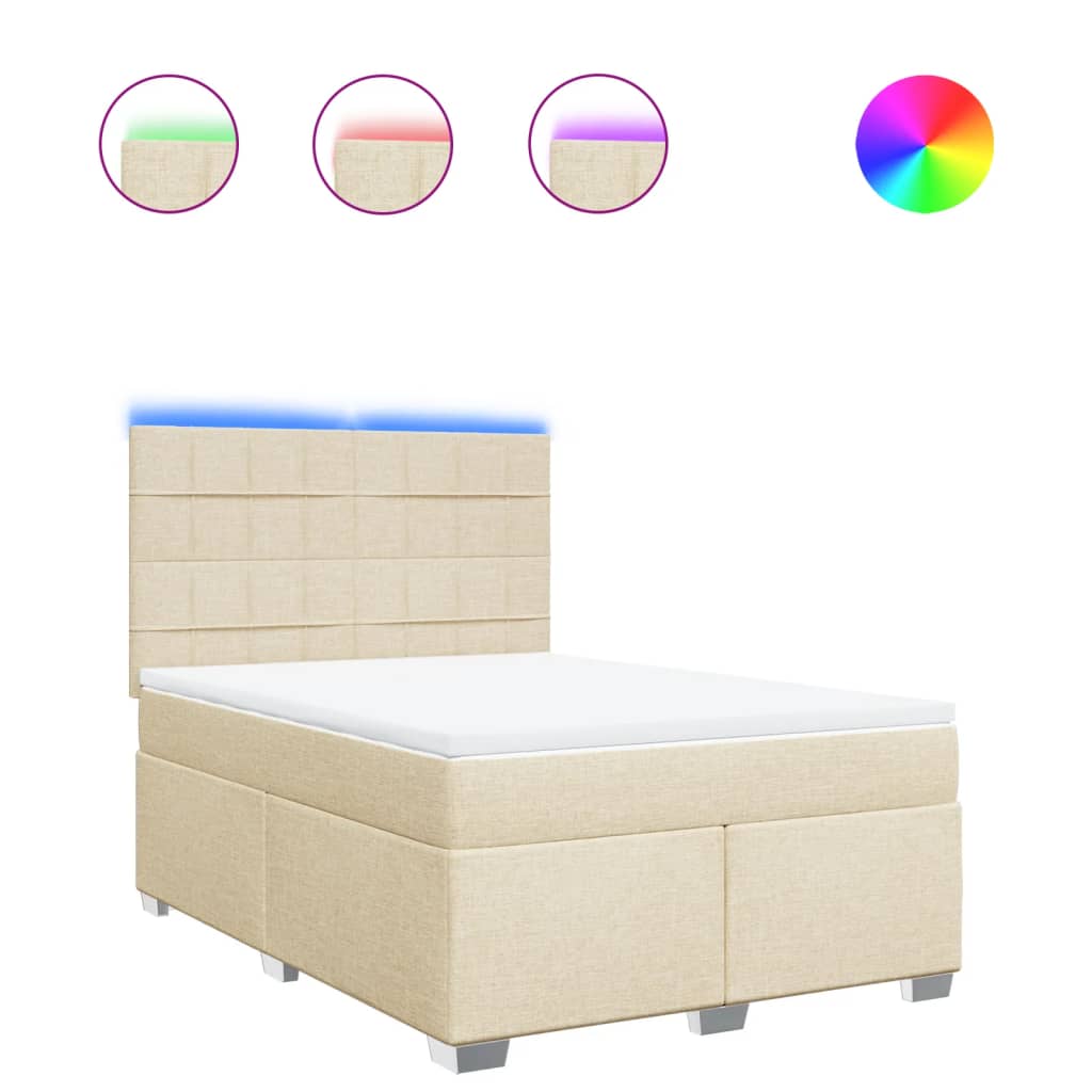 Boxspring met matras stof crèmekleurig 140x190 cm – afbeelding 2
