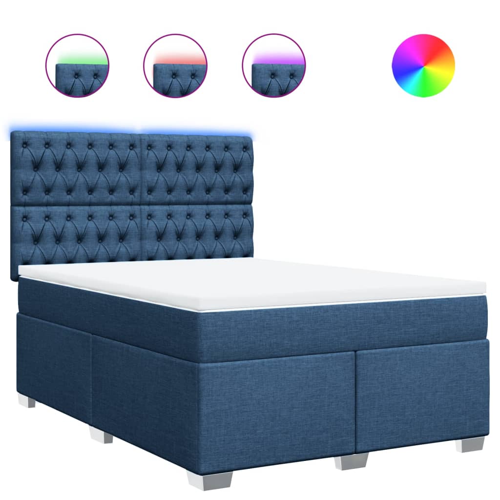 Boxspring met matras stof blauw 140x190 cm – afbeelding 2