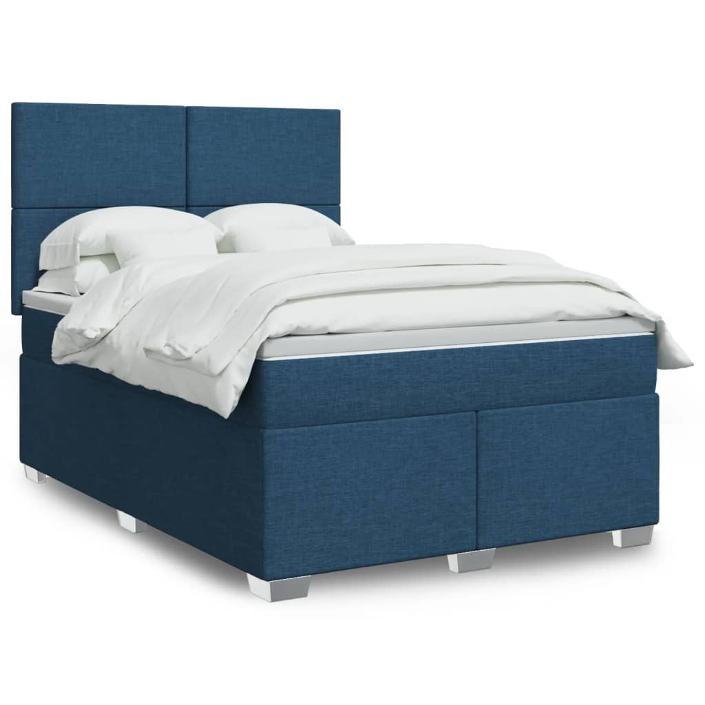 Boxspring met matras stof blauw 140x200 cm – afbeelding 1