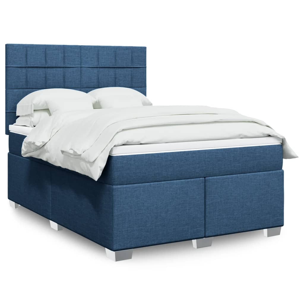Boxspring met matras stof blauw 140x200 cm – afbeelding 1