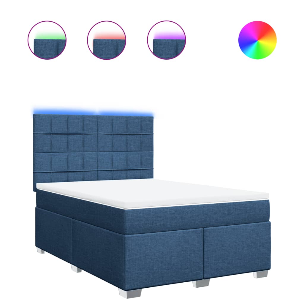 Boxspring met matras stof blauw 140x200 cm – afbeelding 2