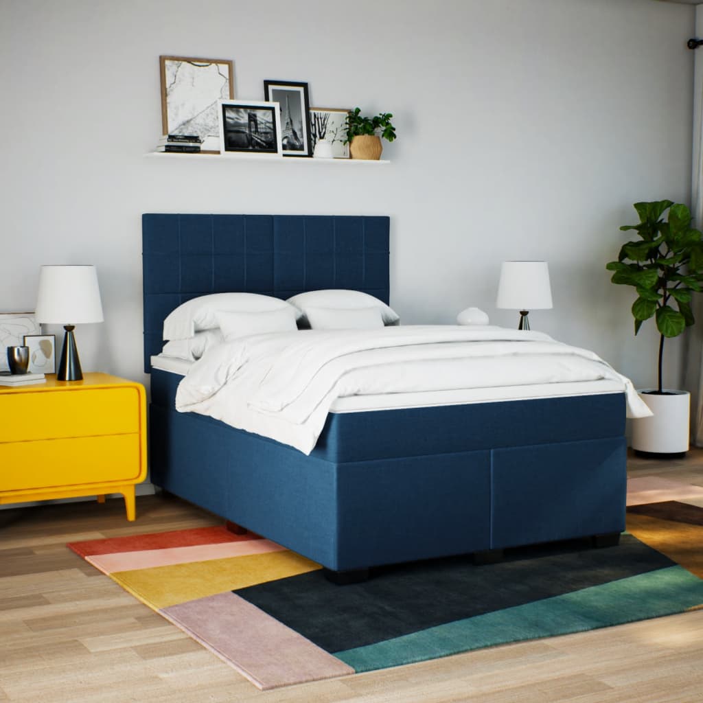 Boxspring met matras stof blauw 140x200 cm – afbeelding 4