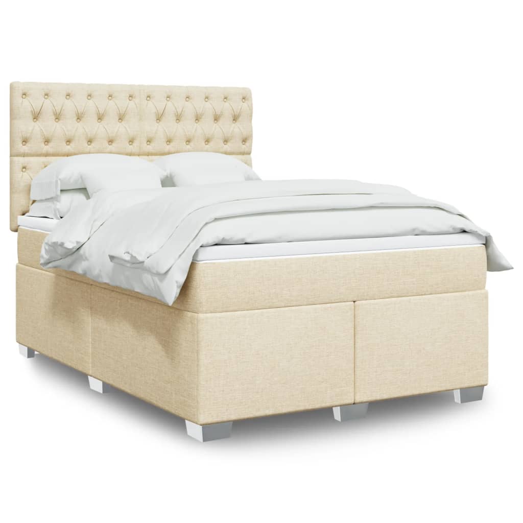 Boxspring met matras stof crèmekleurig 140x200 cm – afbeelding 1