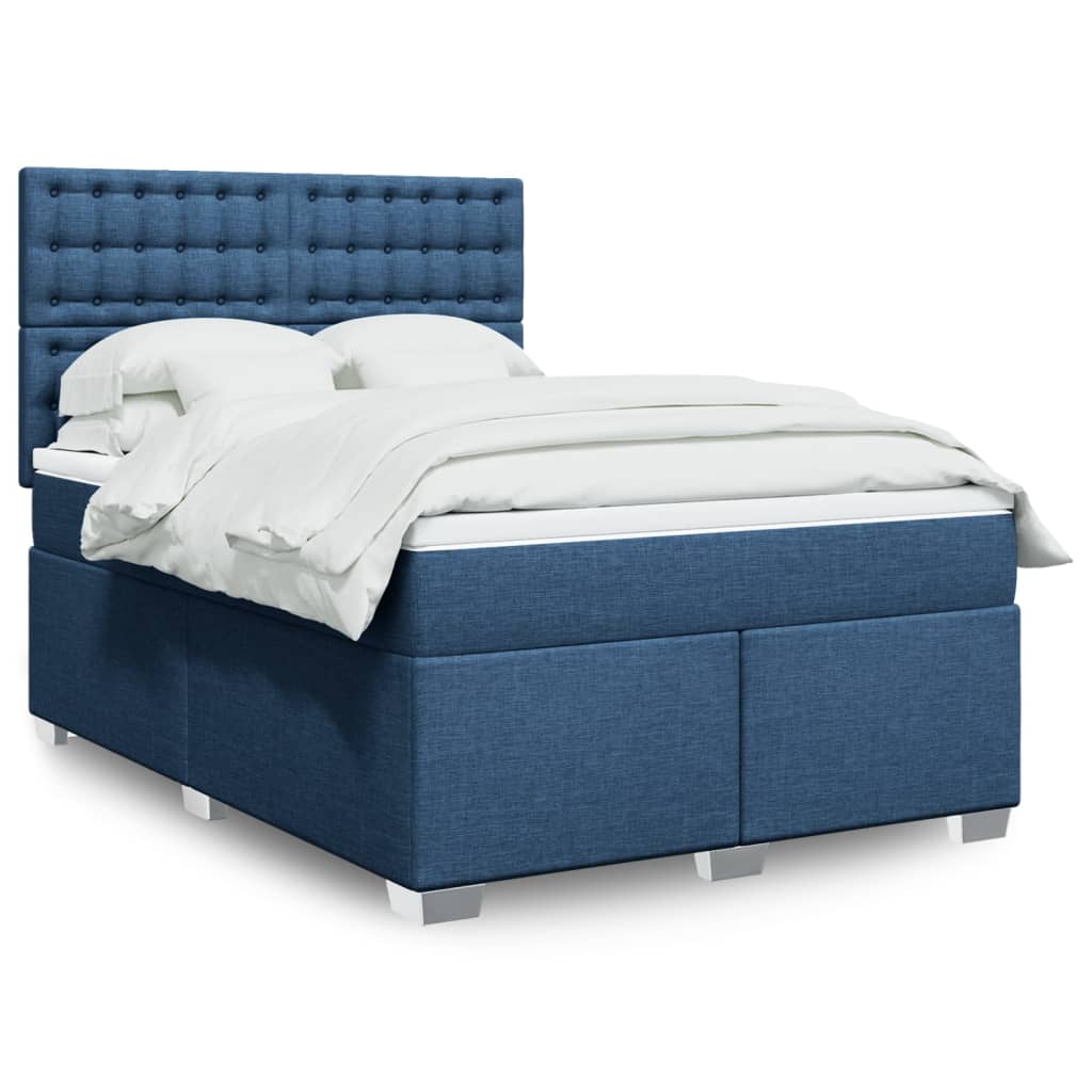 Boxspring met matras stof blauw 140x200 cm – afbeelding 1