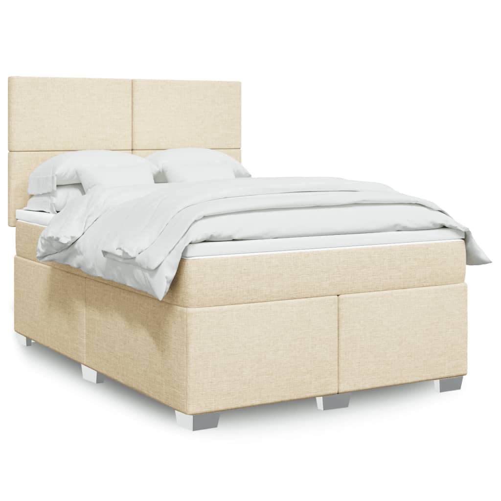 Boxspring met matras stof crèmekleurig 160x200 cm – afbeelding 1