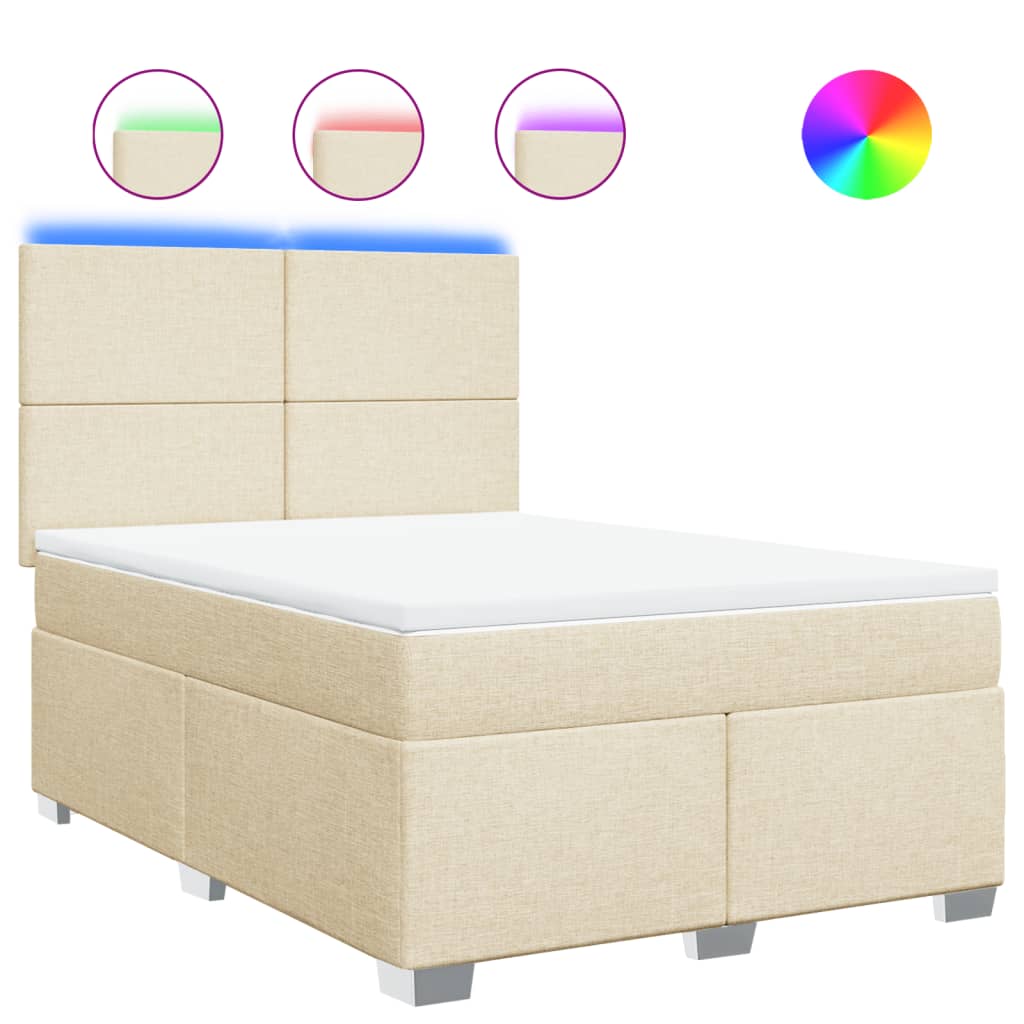 Boxspring met matras stof crèmekleurig 160x200 cm – afbeelding 2