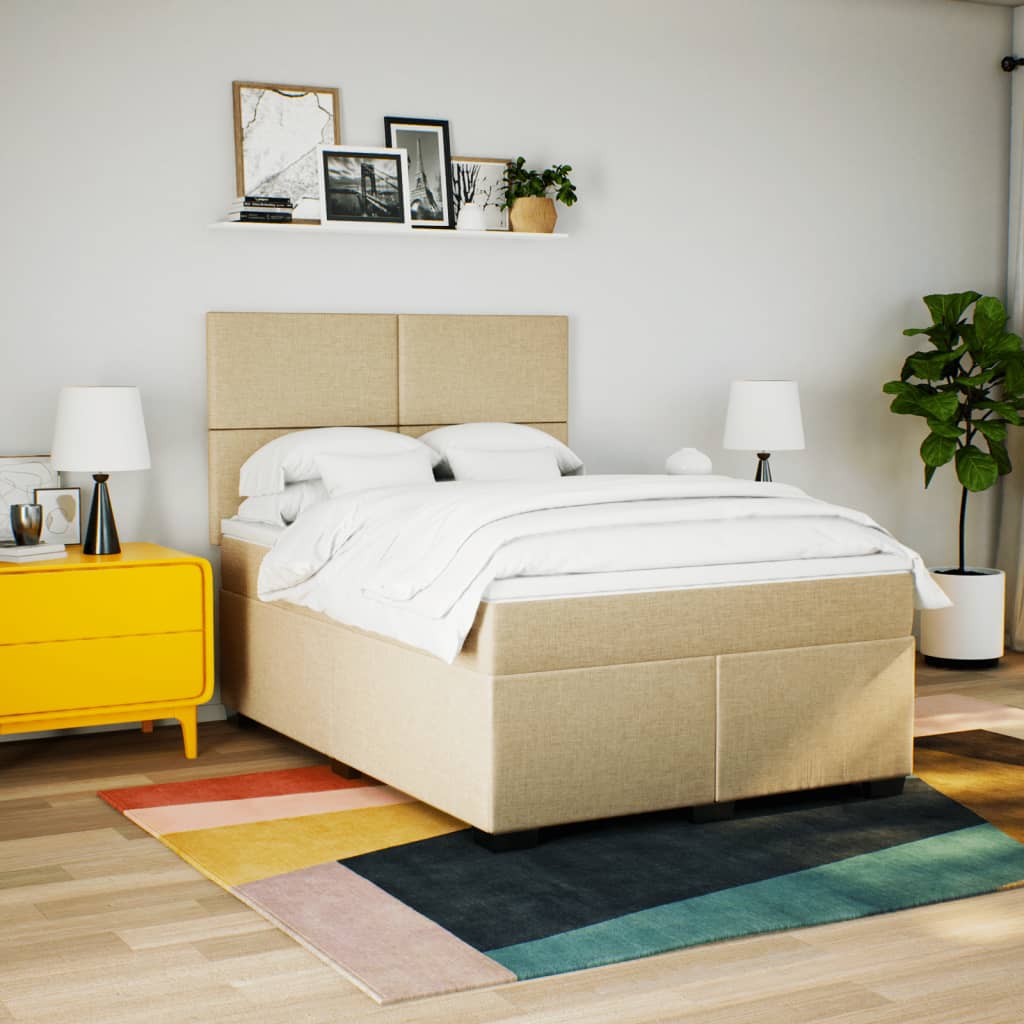 Boxspring met matras stof crèmekleurig 160x200 cm – afbeelding 4