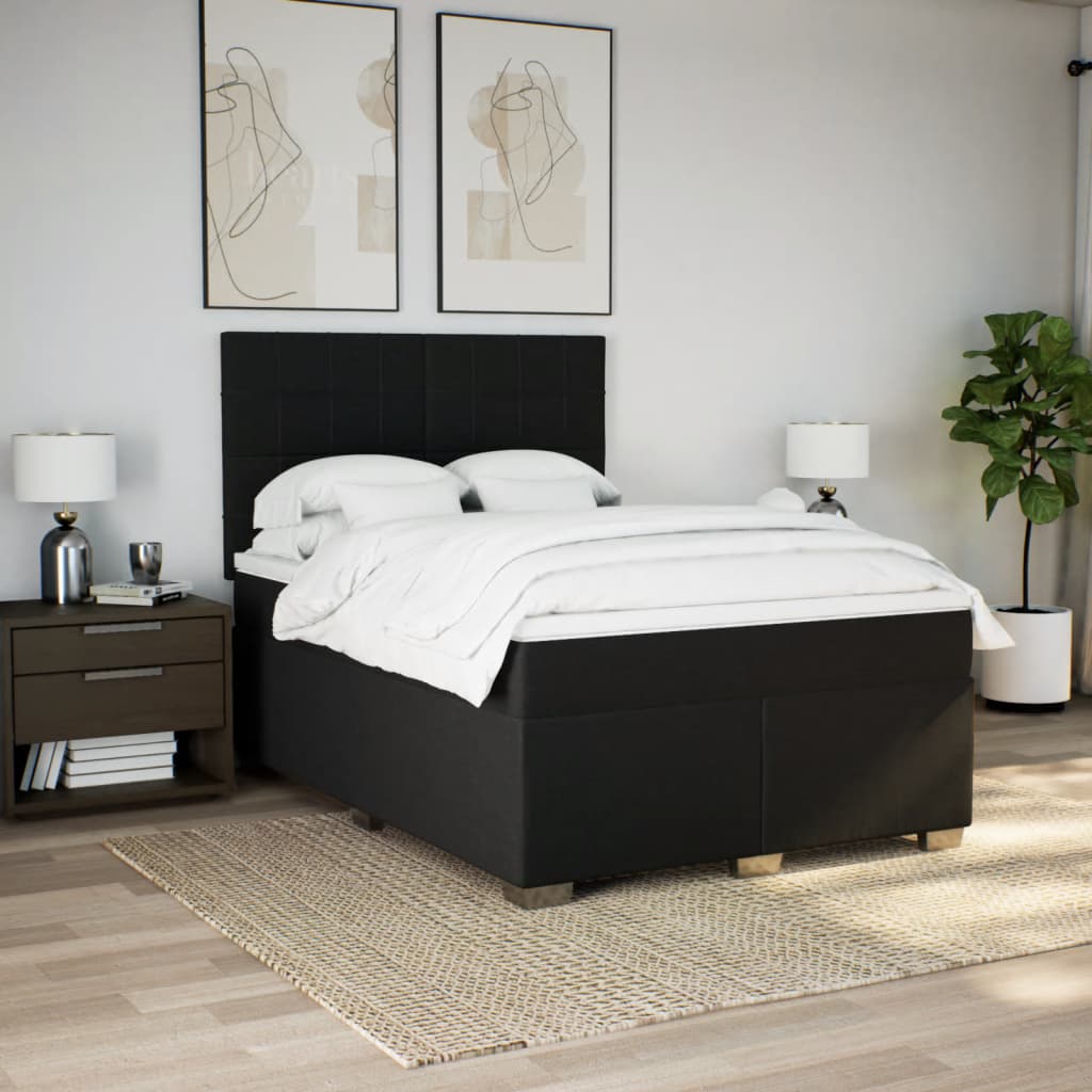 Boxspring met matras stof zwart 160x200 cm – afbeelding 4