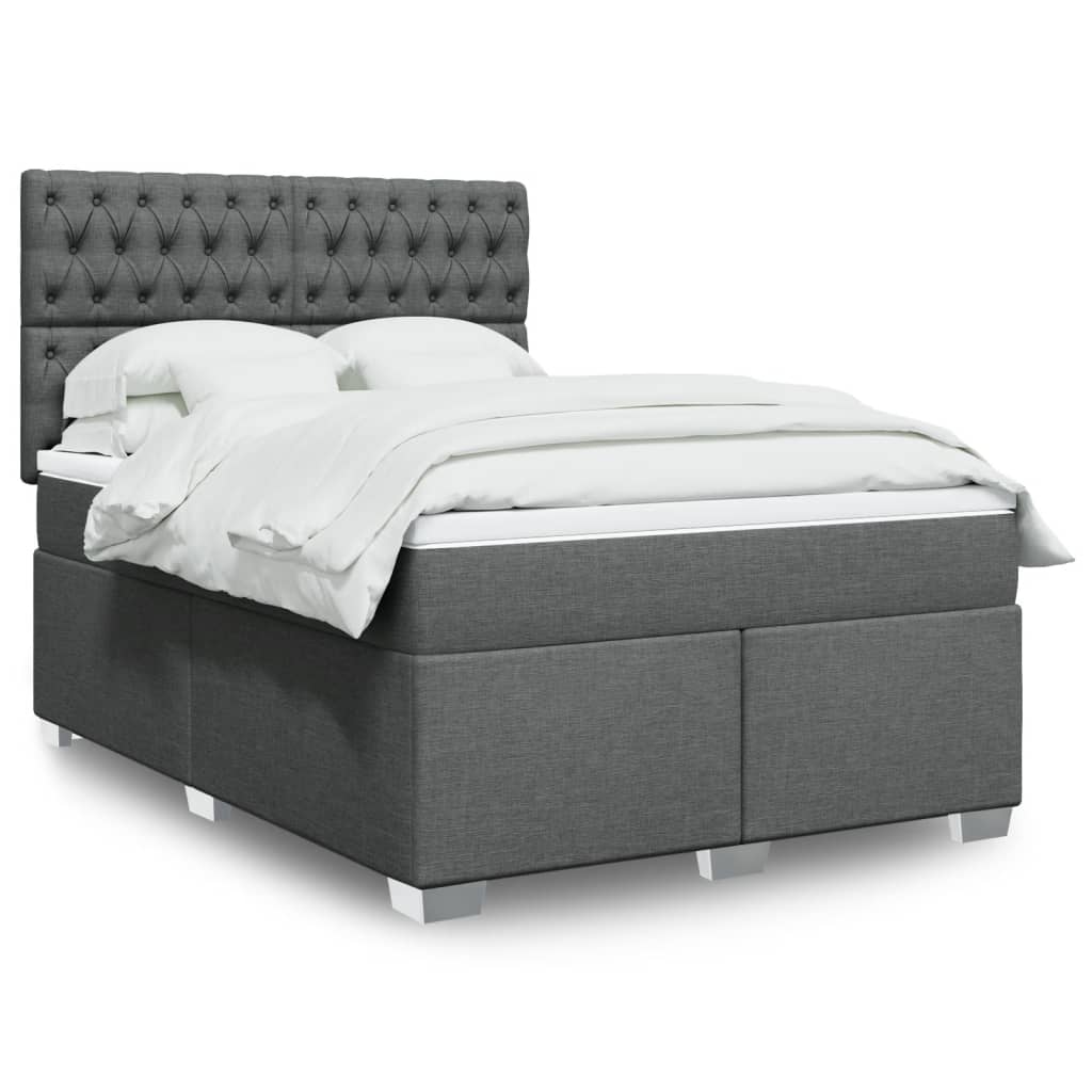 Boxspring met matras stof donkergrijs 160x200 cm – afbeelding 1