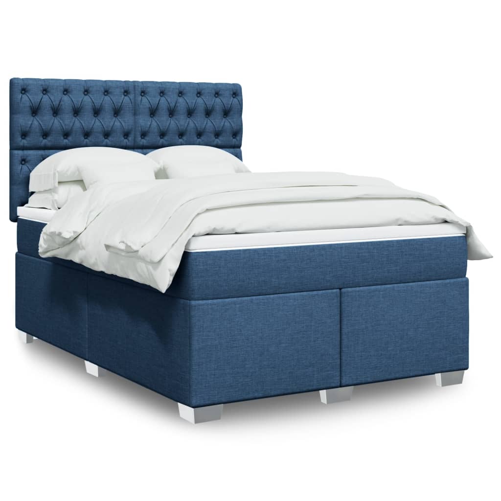 Boxspring met matras stof blauw 160x200 cm – afbeelding 1