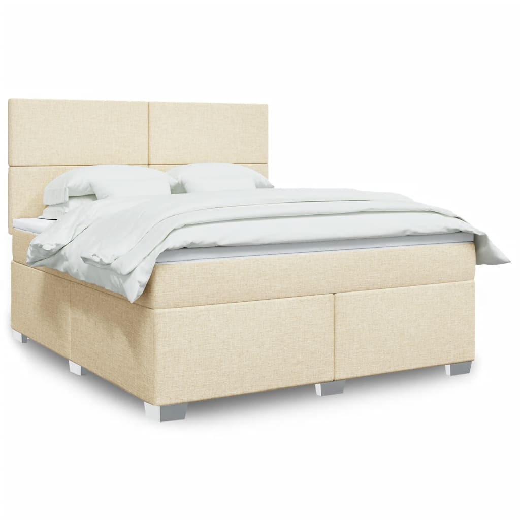 Boxspring met matras stof crèmekleurig 180x200 cm – afbeelding 1
